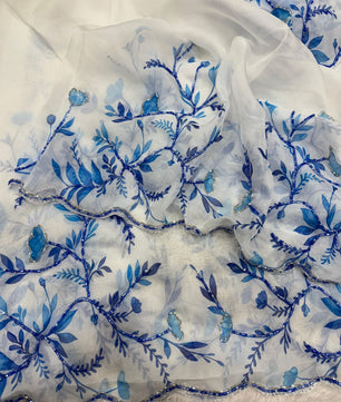 Present a new trending floral handwork saree collection