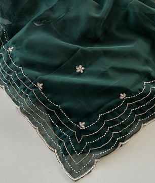 Soft organza saree cover with heavy hand crafted work all over and print silk unstitch blouse