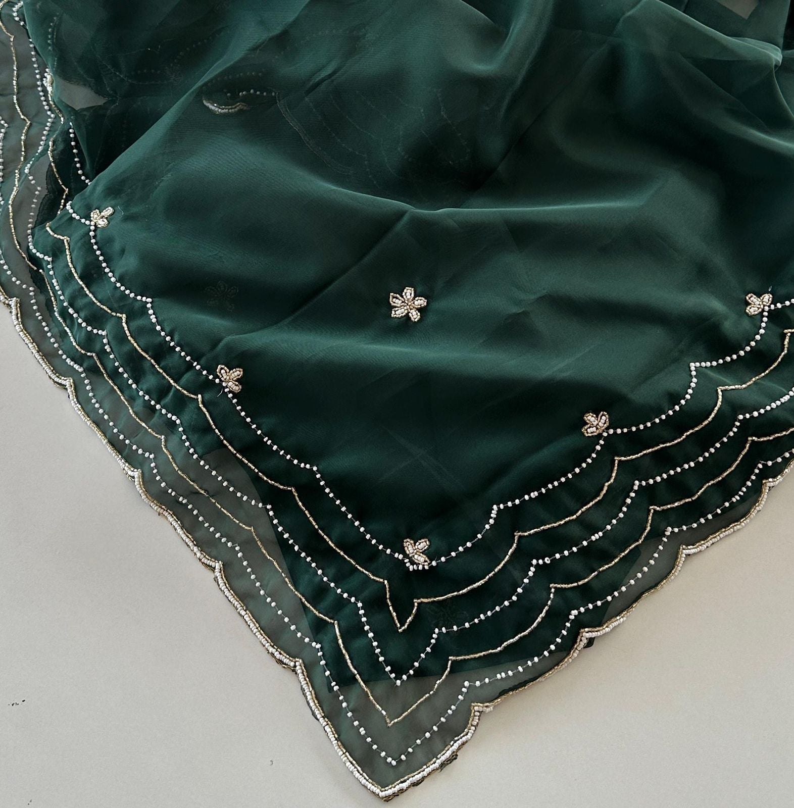 Soft organza saree cover with heavy hand crafted work all over and print silk unstitch blouse