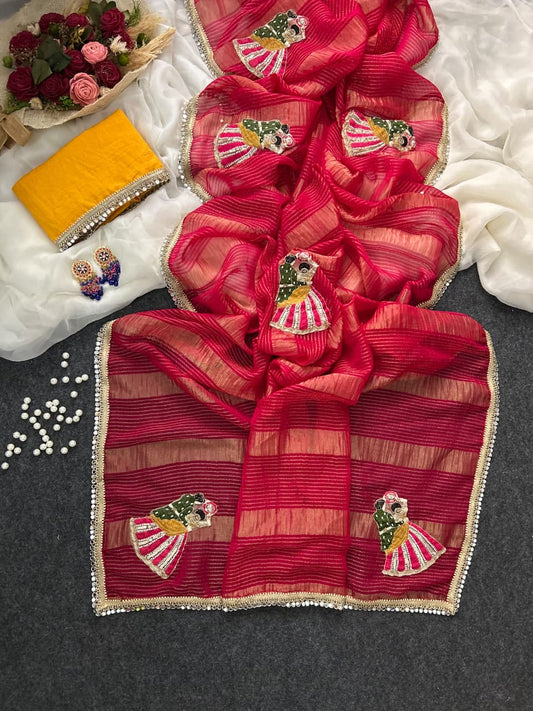 Karvachauth special sequence work saree with moti Cutdana work