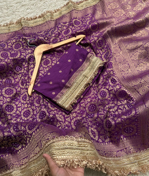Purple Designer Georgette Katan Silk Saree with Gota Patti