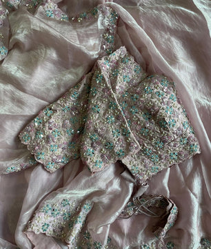 Premium Space silk saree with coding sequence & pearls work lace on either side of border