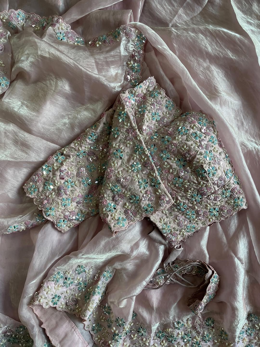 Premium Space silk saree with coding sequence & pearls work lace on either side of border