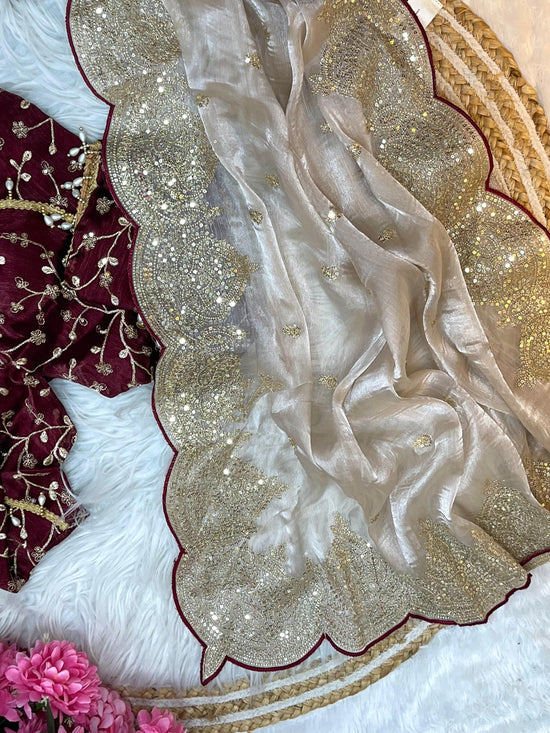 Pure soft fendy chiffon fabric with amazing embroidery  work