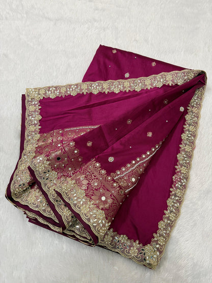 Presenting Timeless Banarasi Semi Katan Soft Silk Lace work Saree