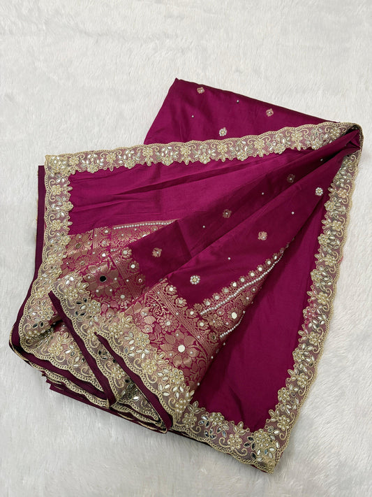 Presenting Timeless Banarasi Semi Katan Soft Silk Lace work Saree