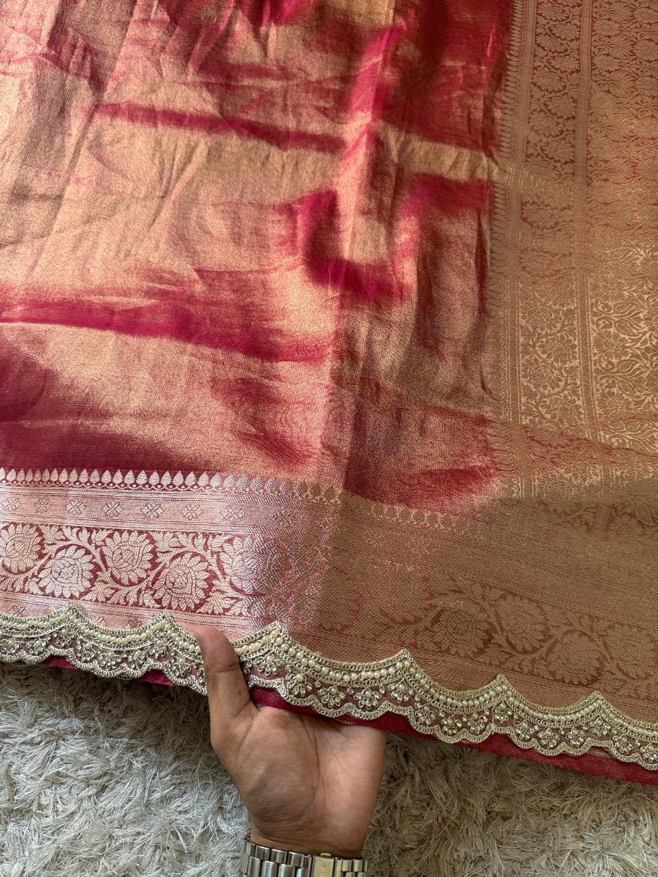 Banarasi Glass Plain Tissue Border Soft Saree