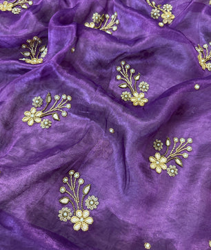 100%Pure Banarasi Tissue Saree with Hand Work on all over Body with Intricate Border and Pallu Design Along with Gotta Patti Lace Work