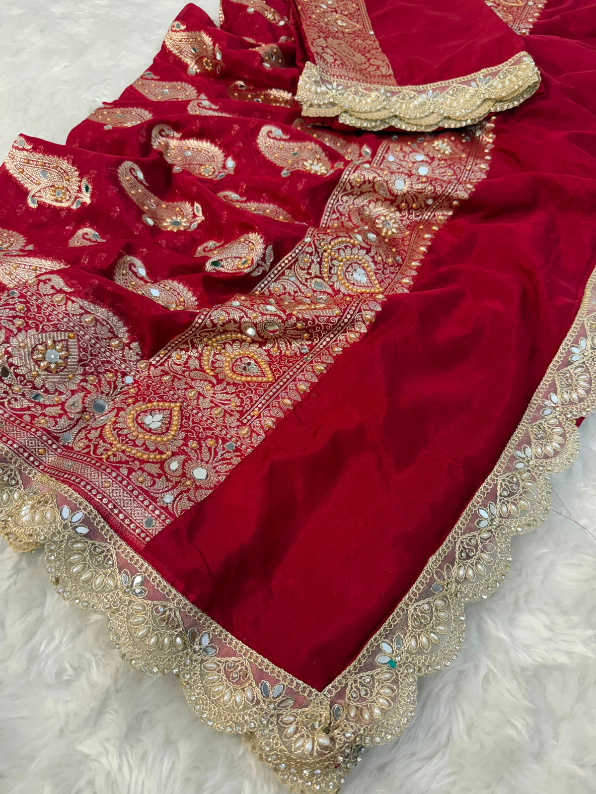Premium katan silk with sari & mirror work