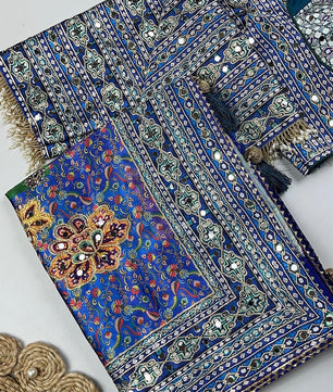Japan satin most viral saree with stitched blouse