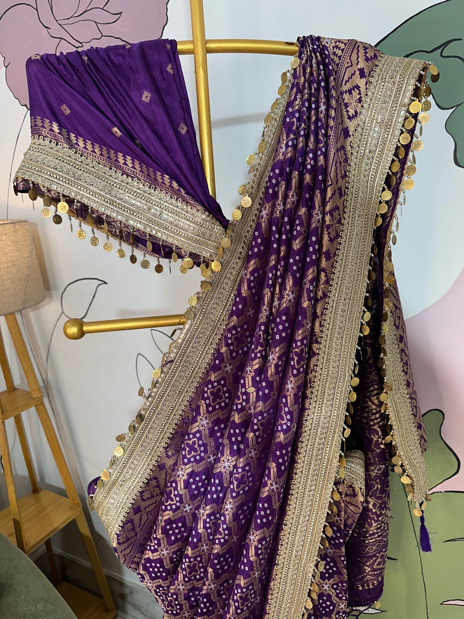 Purple Designer Georgette Katan Silk Saree with Gota Patti and Coin lace