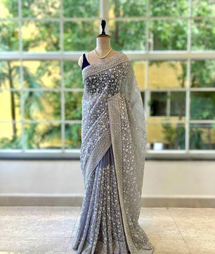 Shimmer  silk fabric chikankari work