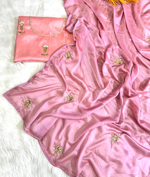 Soft silk saree cover with beautiful handwork all over and usntitch silk blouse