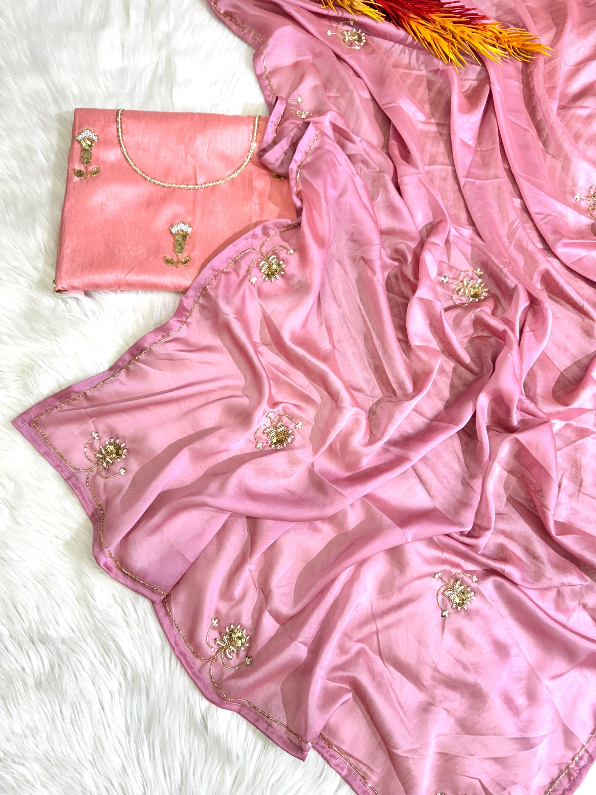 Soft silk saree cover with beautiful handwork all over and usntitch silk blouse