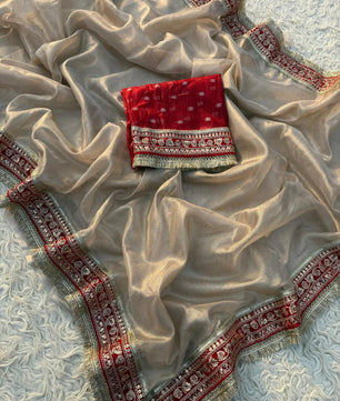 Premium plain tissue sabhyasachi silk saree