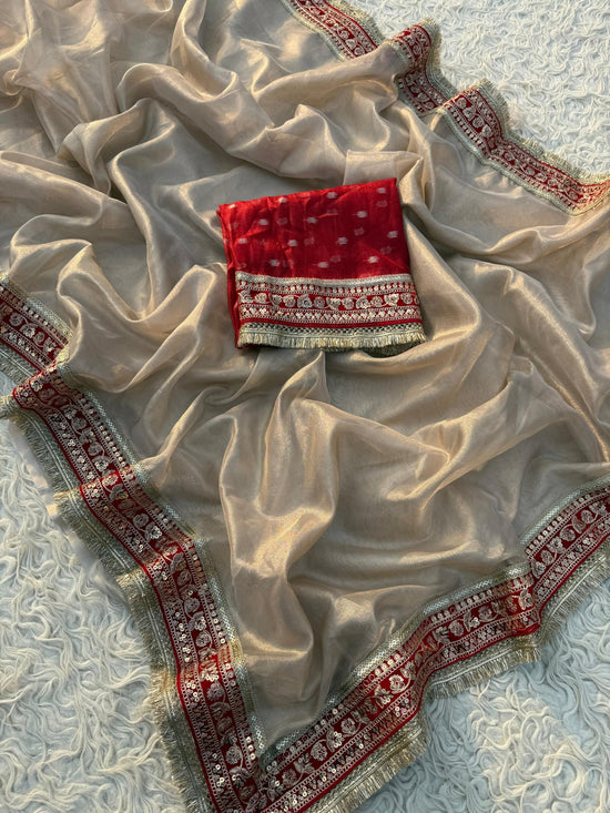 Premium plain tissue sabhyasachi silk saree