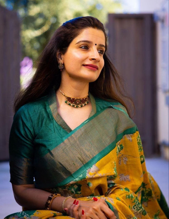 Beautiful saree with gold zari border
