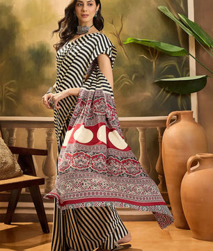 New Ajrakh satin silk saree