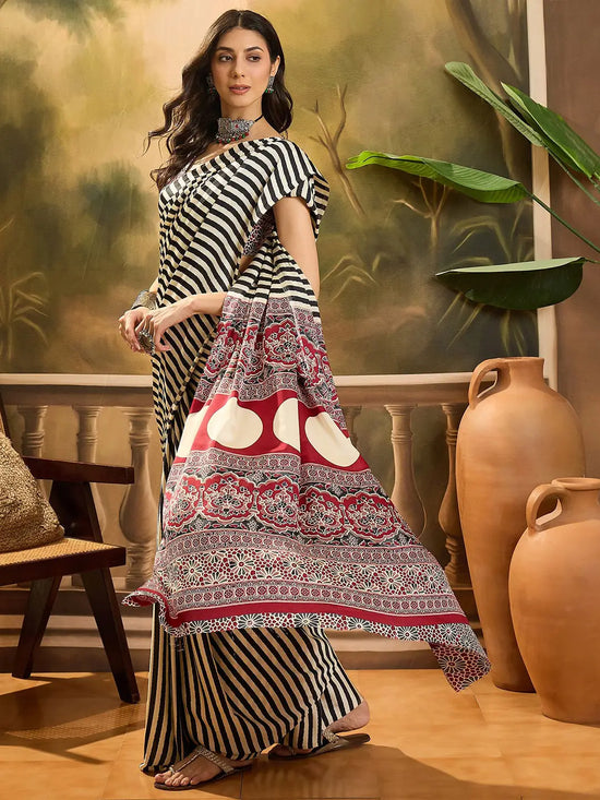 New Ajrakh satin silk saree