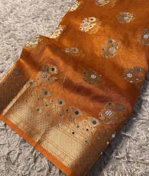 Masterpiece Glass Tissue Banarasi *Handwork* Stone, Mirror Work Saree