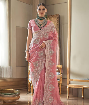 Gold cruncy soft Silk & Enhanced With embroidery work