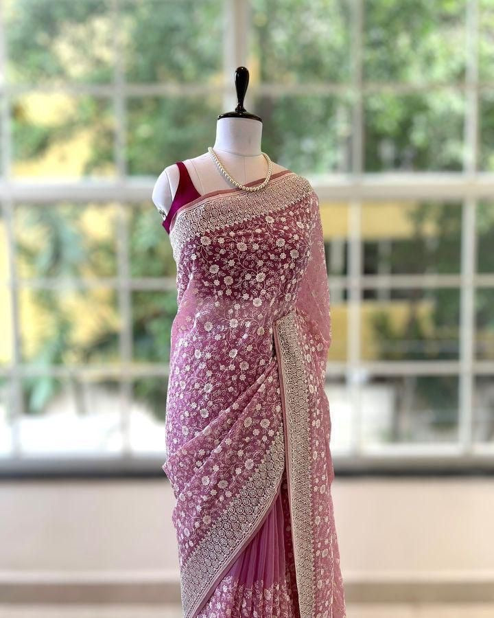 Shimmer  silk fabric chikankari work