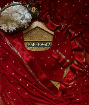 Most beautiful viscous Georgette saree in red colour