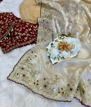 Soft space silk Saree with heavy embroidery sequence, multi-thread & zari work