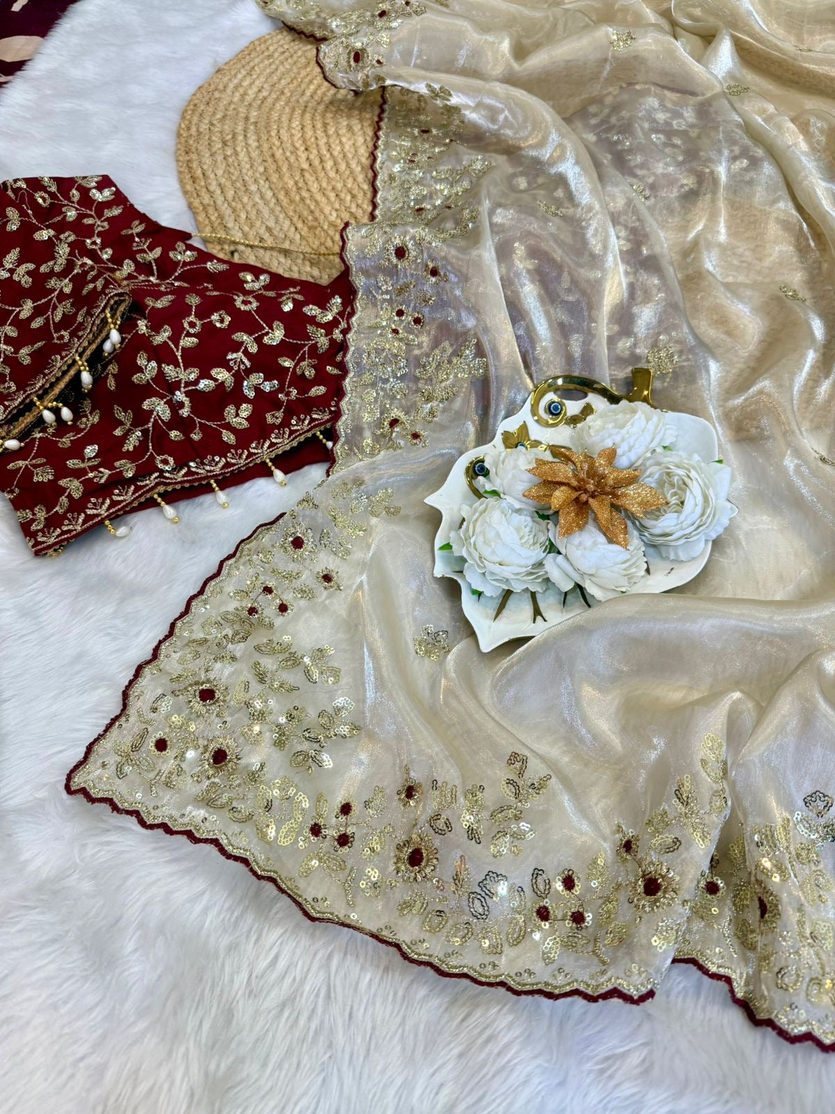 Soft space silk Saree with heavy embroidery sequence, multi-thread & zari work