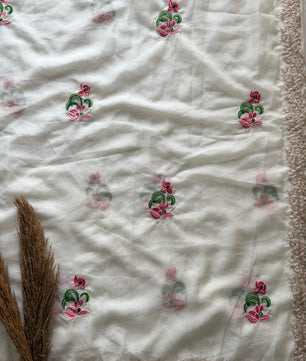 Primium Soft Tebby Silk With multy Color Thread Work And Codding scalp Border