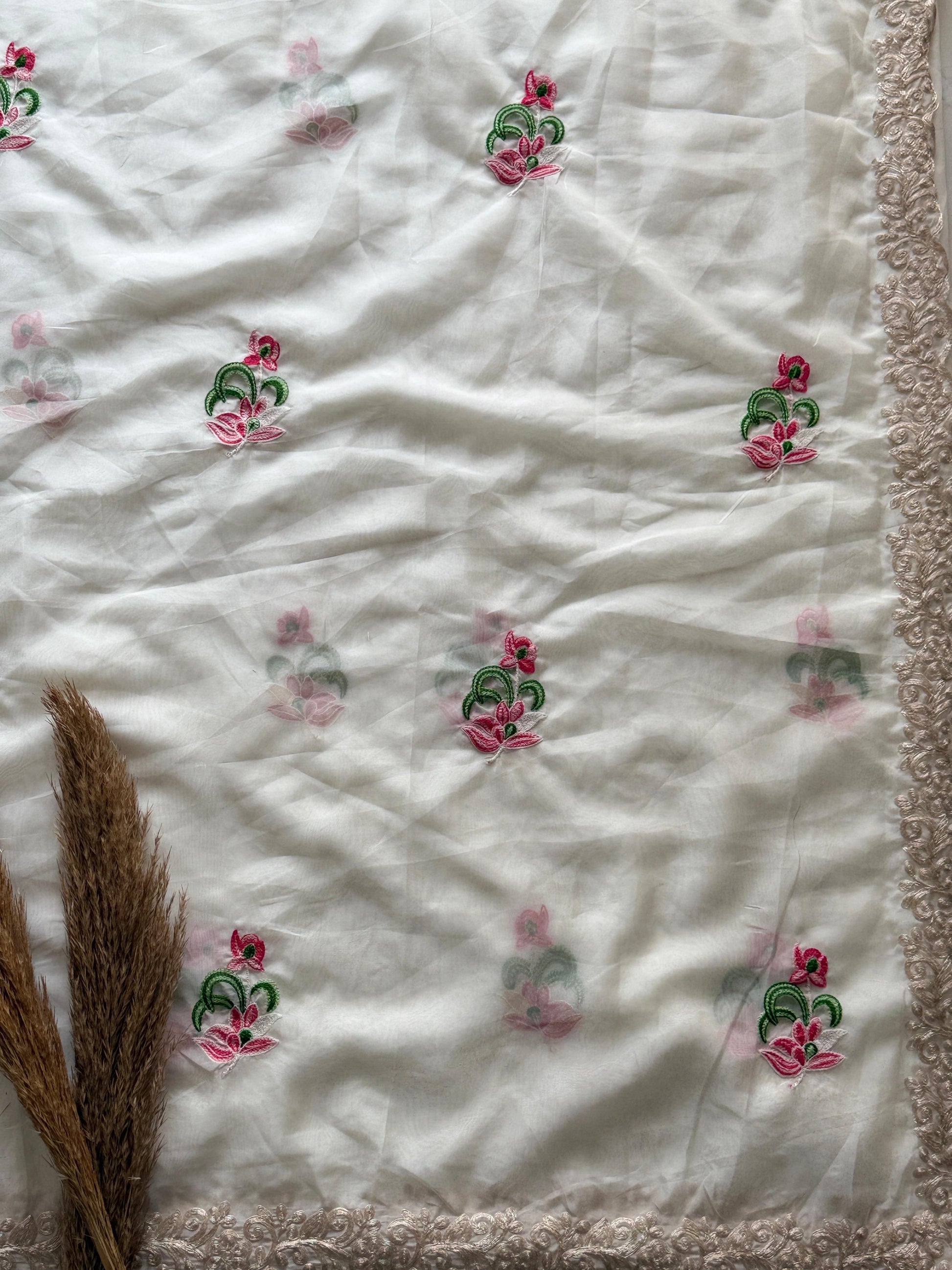 Primium Soft Tebby Silk With multy Color Thread Work And Codding scalp Border