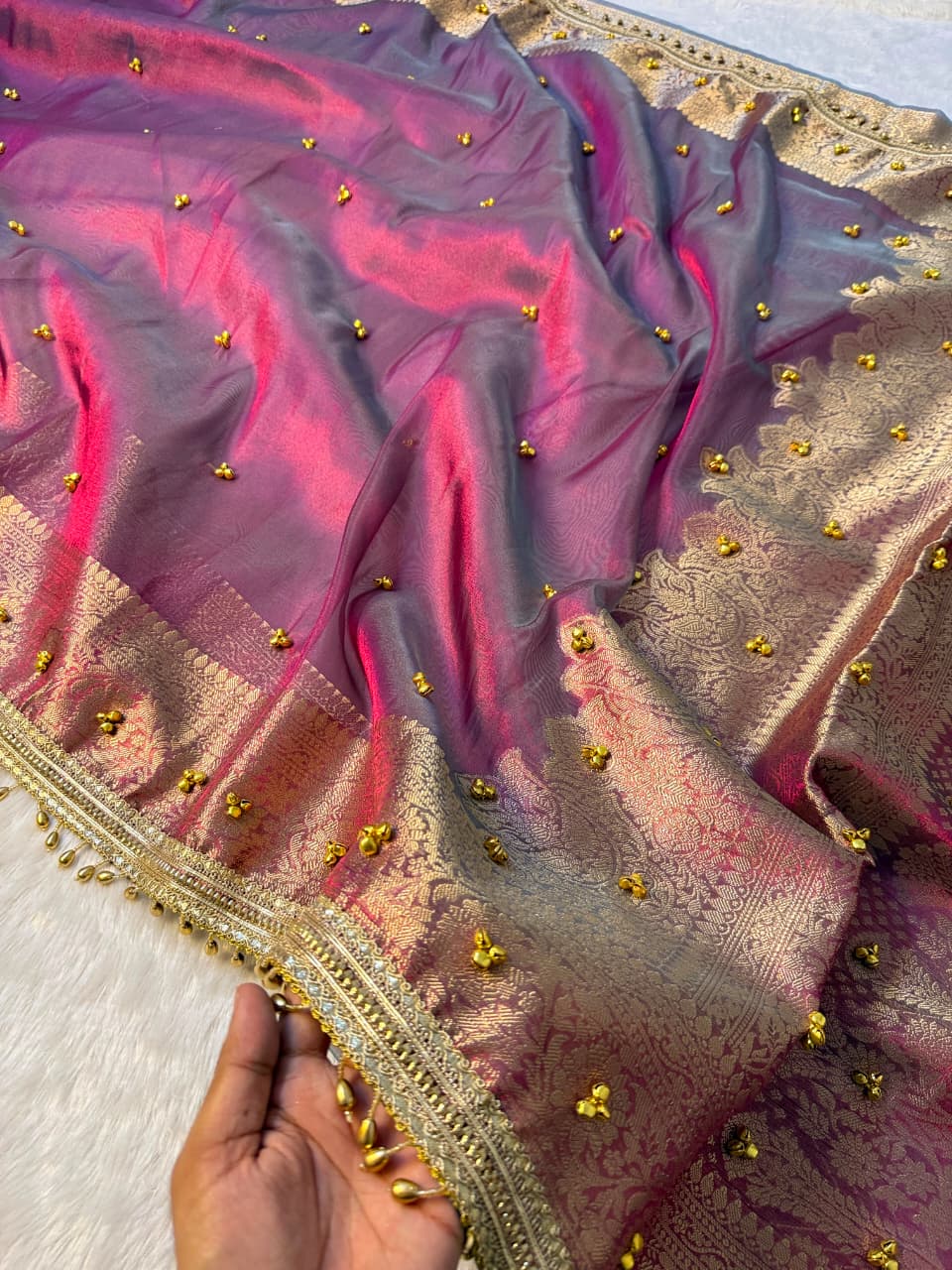 Banarasi Tissue Zari Weaving Border Saree X Ghungroo Handwork