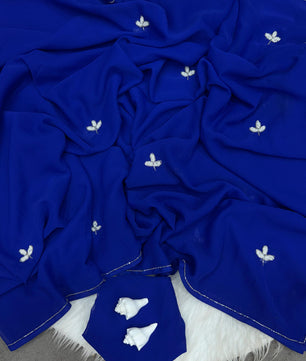 SOFT GEORGETTE DINNER SAREE WITH HANDWORK CUT DANA LEAF WITH SILVER CUT DANA HANDWORK