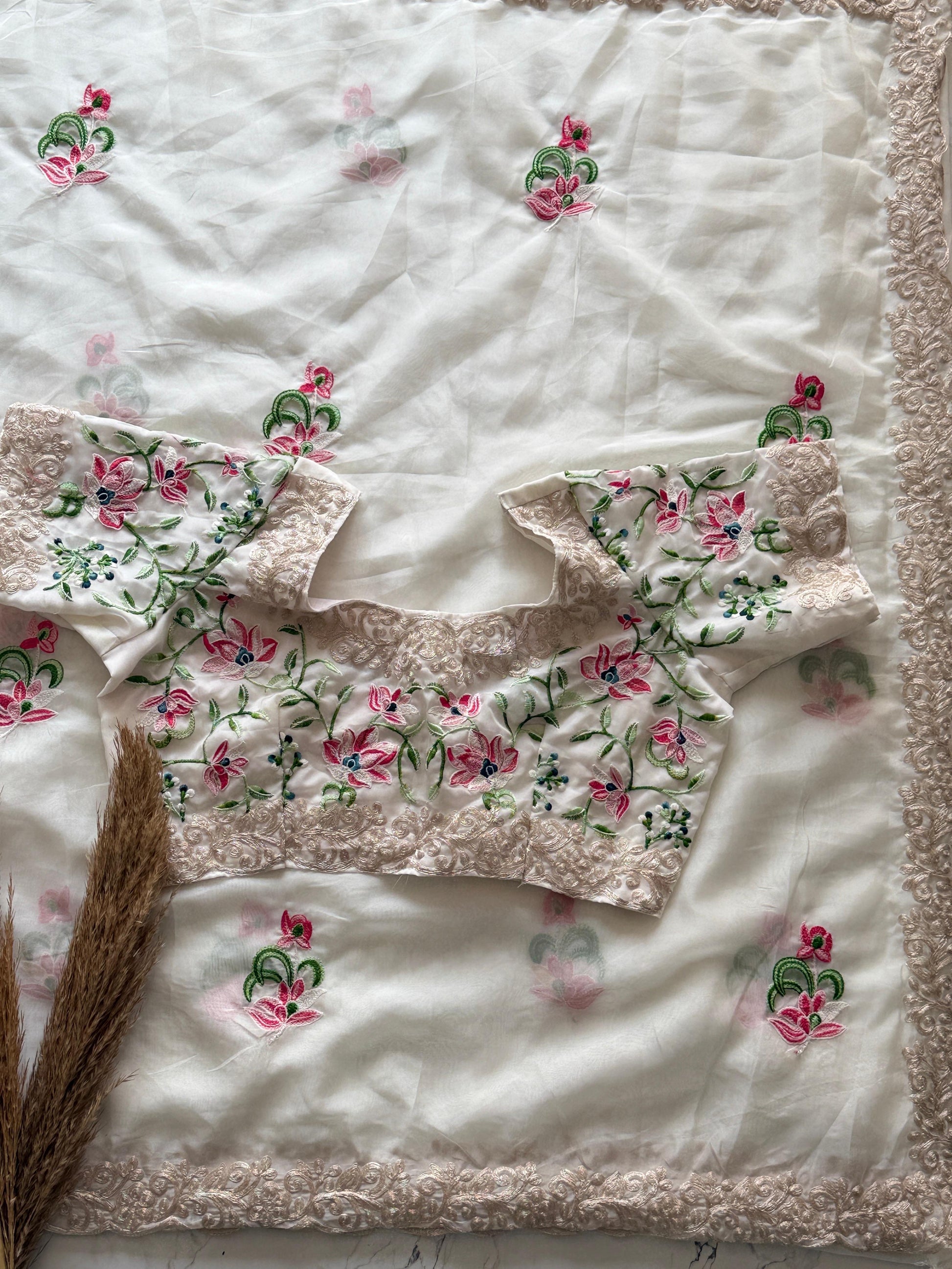 Primium Soft Tebby Silk With multy Color Thread Work And Codding scalp Border