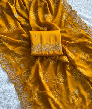 Beautiful Chinnon saree in bandhani print