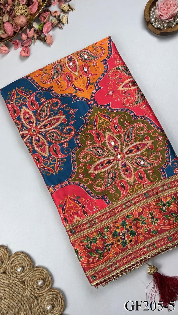 Japan satin most viral saree with stitched blouse