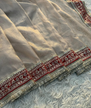 Premium plain tissue sabhyasachi silk saree