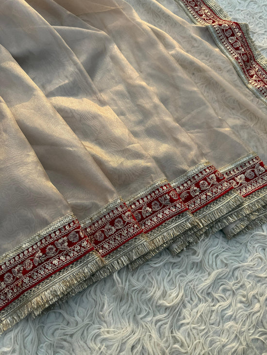 Premium plain tissue sabhyasachi silk saree