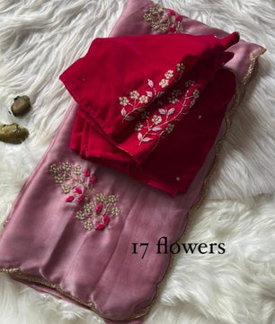 Soft rangoli silk saree with beautiful handwork cover with hand thread work and Unstich velvet blouse with handwork