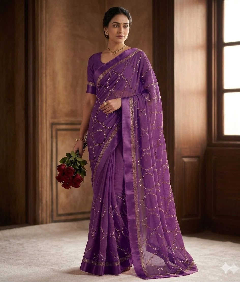 Pure Viscose Georgette Sattin Patta With Lahriya Concept Sequins