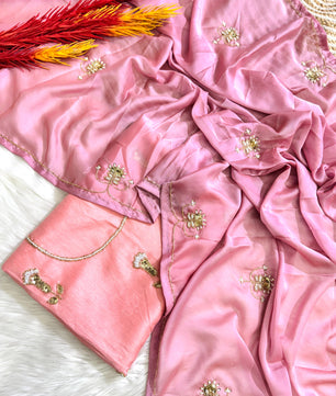 Soft silk saree cover with beautiful handwork all over and usntitch silk blouse
