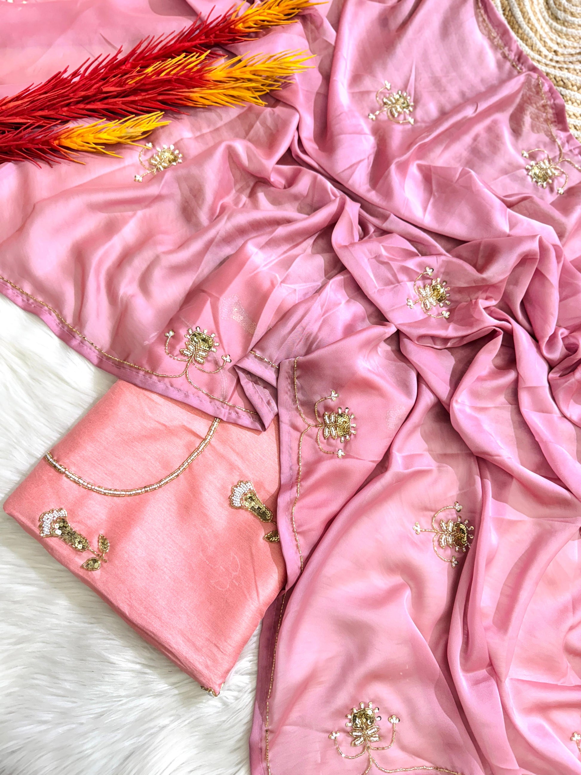 Soft silk saree cover with beautiful handwork all over and usntitch silk blouse