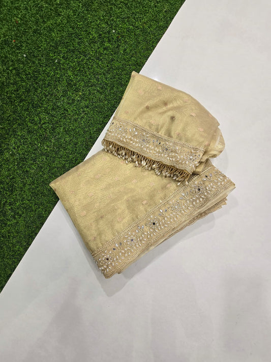 Banarasi tissue silk saree with all over chunri but