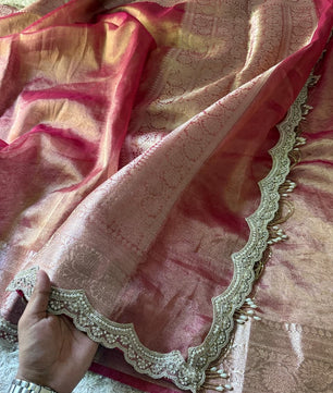 Banarasi Glass Plain Tissue Border Soft Saree