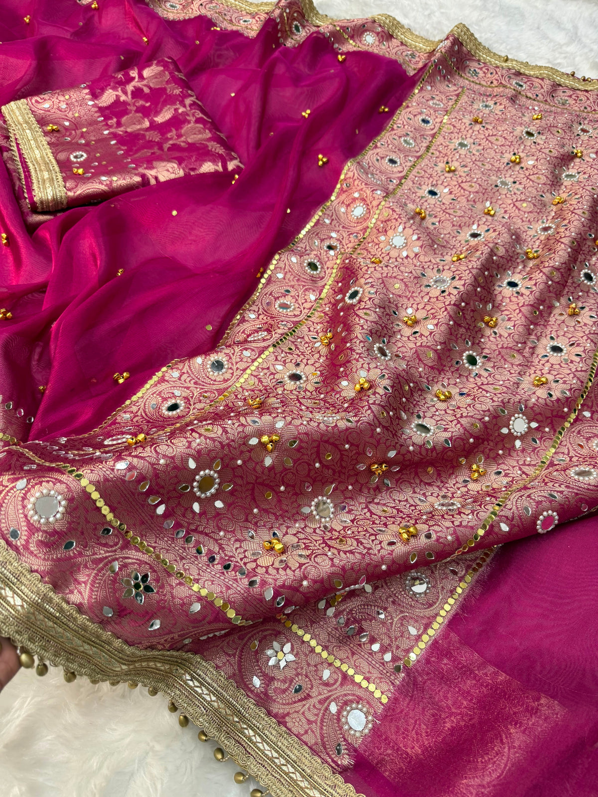 Premium Tissue Saree with ghoongru work