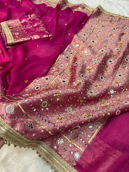 Premium Tissue Saree with ghoongru work