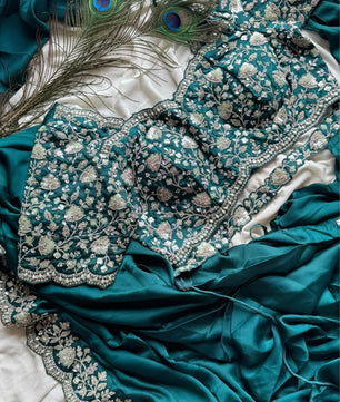 Ready-to-wear Pre-Drapped Saree with stitched designer Blouse.