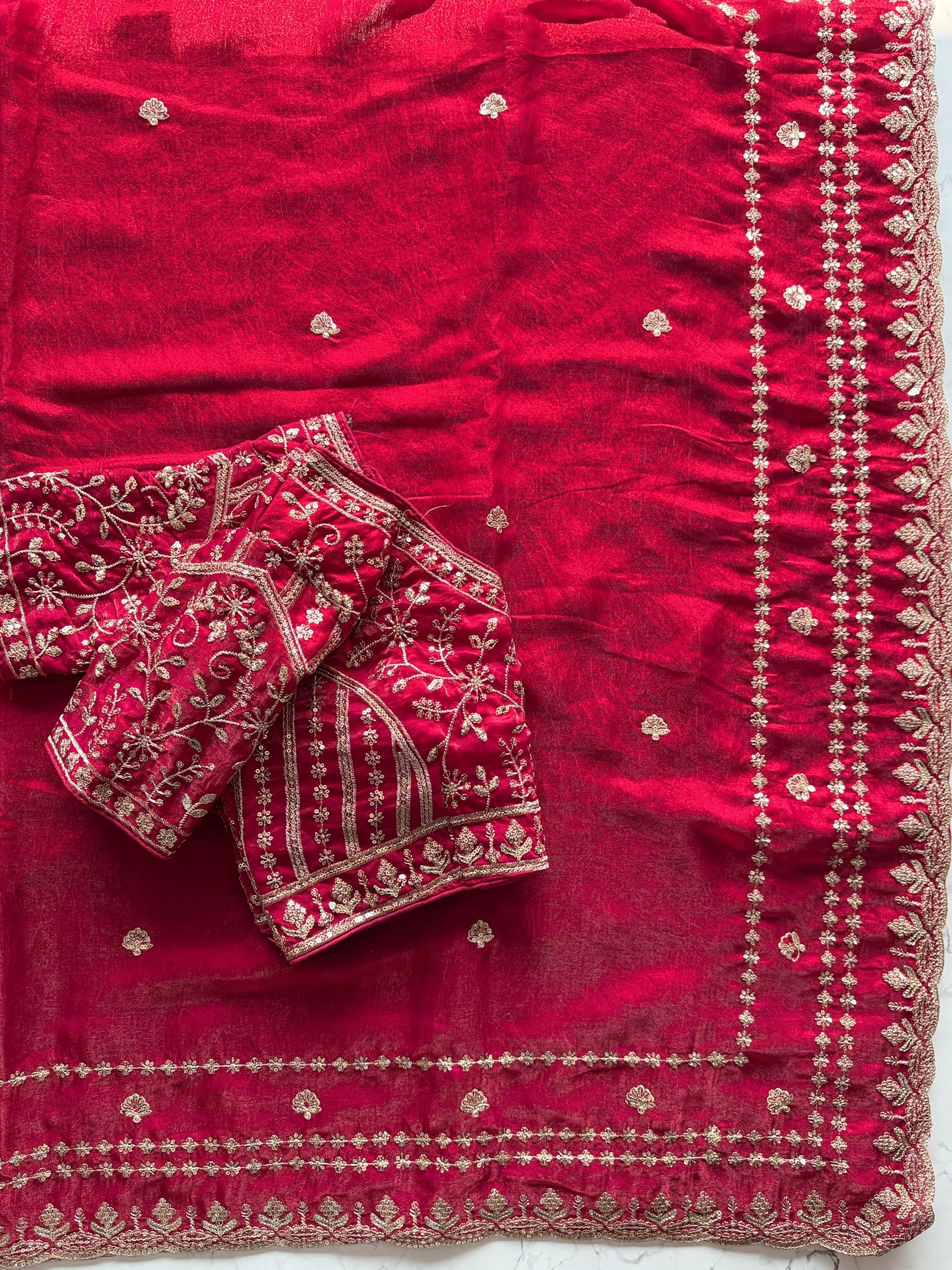 Premium Fandy satin saree with heavy sequence and zari work