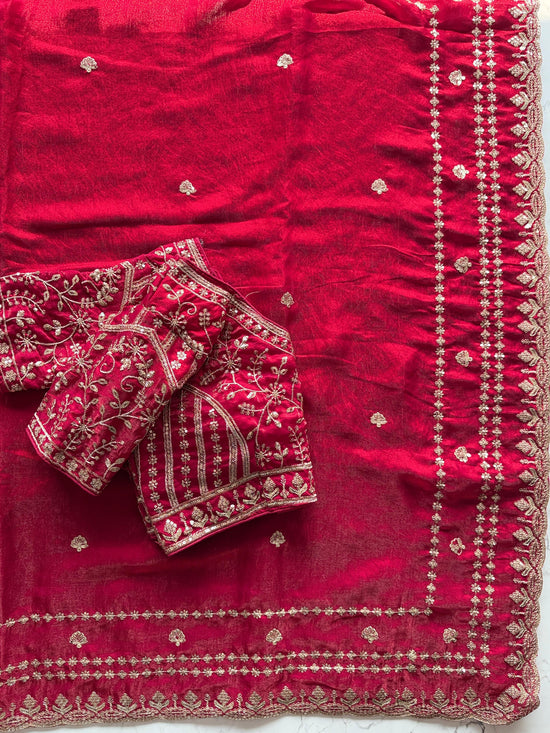 Premium Fandy satin saree with heavy sequence and zari work