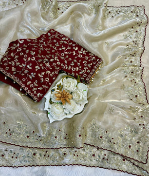 Soft space silk Saree with heavy embroidery sequence, multi-thread & zari work